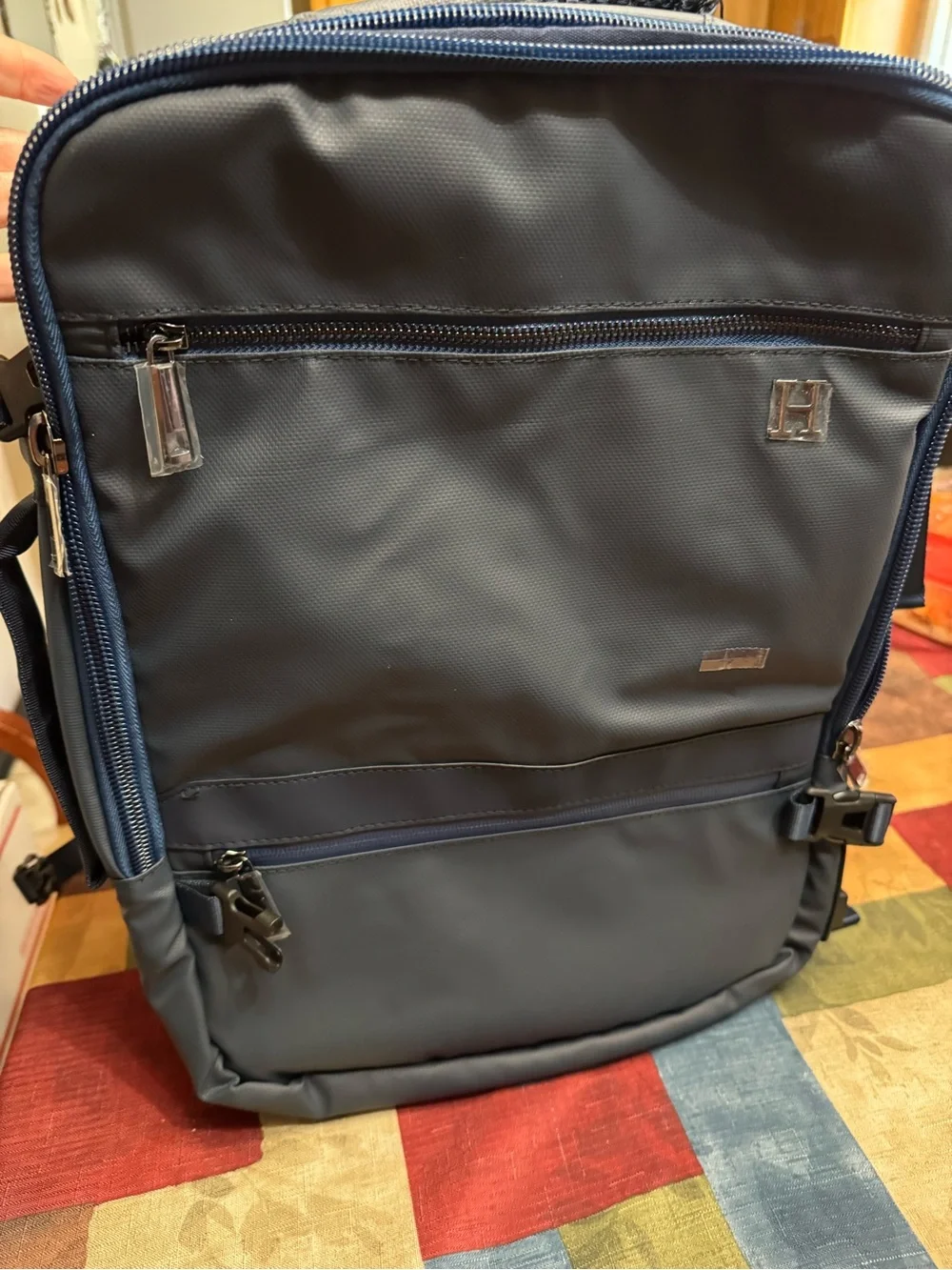 Hotel Collection Navy Blue Men's Travel Backpack with Logo Accent